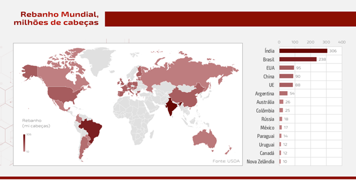 Gráfico do número de rebanho mundial - artigo sobre carne bovina
