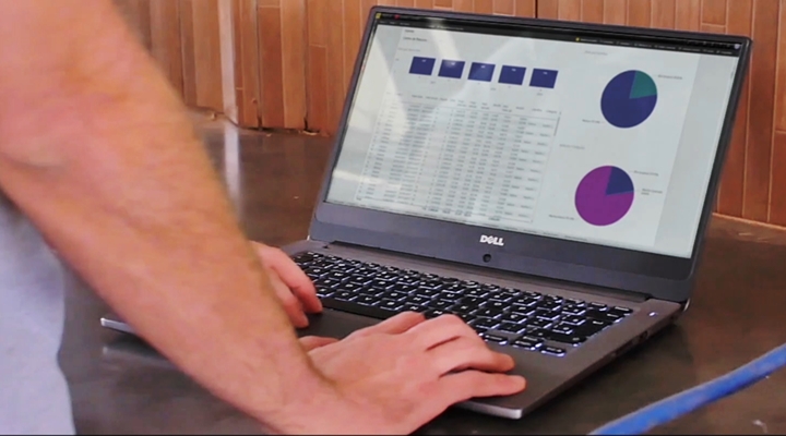 Tela de computador mostrando gráficos e dados de um software